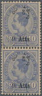 Thailand: 1908 9a. On 10a. Ultramarine Vertical Pair, Pos. R.7/6 & R.8/6, Top Stamp Showing "error ' - Tailandia