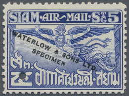 Thailand: 1925, Garuda Air Mail 5s, Waterlow Specimen In Blue With Corner Punchhole, No Gum - Thailand