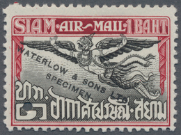 Thailand: 1925, Garuda Air Mail 1 B., Waterlow Specimen In Black/claret With Corner Punchhole, No Gu - Thailand