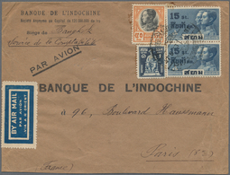 Thailand: 1933 Airmail Cover From Bangkok To The Bank Of Indochina In Paris, Franked 1932 1b. Along - Thailand