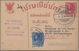 Thailand: 1938, Stationery Card 10 Stg. Uprated 15 Stg. For Air Mail Canc. "BANGKOK G.P.O. 24-8-38" - Thailand
