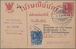 Thailand: 1938, Stationery Card 10 Stg. Uprated 15 Stg. For Air Mail Canc. "BANGKOK G.P.O. 24-8-38" - Thaïlande