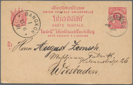 Thailand - Ganzsachen: 1887 Postal Stationery Card 4s. Carmine Used From Bang Pa-in To Wiesbaden, Ge - Thailand