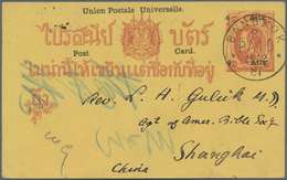 Thailand - Ganzsachen: Incoming Mail, 1887, Siam, Stationery Card 4 Att./1 At. Canc. "BANGKOK PAID P - Thaïlande