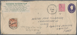 Tibet: 1947/57, 1 T. Reddish Orange Tied "GYANTSE" On Inbound Stationery Envelope USA 3 C. Uprated P - Andere-Azië