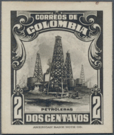 Thematik: Öl / Oil: 1935, COLOMBIA: Industry 2c. 'Oil Wells' Photographic PROOF In Black/white On Un - Pétrole