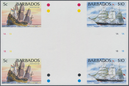 Thematik: Schiffe / Ships: 1994, Barbados. IMPERFORATE Cross Gutter Pair For The 5c And $10 Values O - Barcos