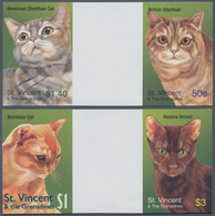 Thematik: Tiere-Katzen / Animals-cats: 2003, St. Vincent. Complete Set "Cats" In 2 Horizontal Gutter - Gatti