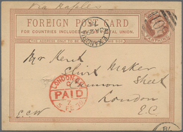 Ägypten: 1878 British Postal Stationery Card 1d. Brown Used From Alexandria To London 'via Naples' ( - 1866-1914 Khédivat D'Égypte