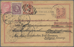 Ägypten: 1885 "ROUND THE WORLD": Sphinx & Pyramid 20pa. Rose Used On German State Wurttemberg Postal - 1866-1914 Khedivate Of Egypt