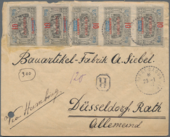 Äthiopien: 1902, Djibouti 10c. On 25c. Black/blue, Vertical Strip Of Three And Vertical Pair On Regi - Ethiopië