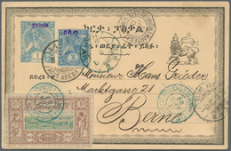 Äthiopien: 1902, 1 Guerche Ultramarine Overprinted At Top "Ethiopie" Postal Stationery Card With Add - Etiopía