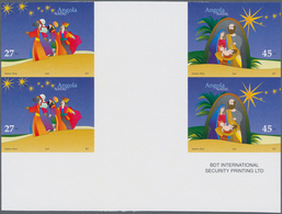 Angola: 2004, Christmas Complete Set Of Two In A Horizontal IMPERFORATE Gutter Block Of Four With Di - Angola