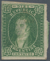 Argentinien: 1864 'Rivadavia' 10c. Green, WATERMARK REVERSED, Imperforated, Clear Impression, Used A - Otros & Sin Clasificación