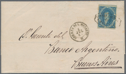 Argentinien: 1864, Rivadvia 15c. Blue, Fresh Colour And Normally Perforated, Single Franking On Lett - Other & Unclassified