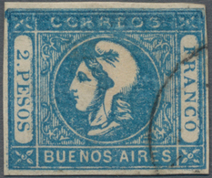 Argentinien - Provinzen: Buenos Aires: 1862, Liberty Head 2 Pesos Blue, Clear Double Print In Upper - Buenos Aires (1858-1864)