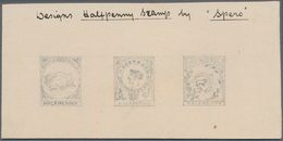 Südaustralien: 1890's, Stamp Design Competition Three Handpainted ESSAYS (each 19 X 23 Mm) In Pencil - Cartas & Documentos