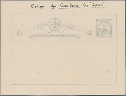 Südaustralien: 1890's, Postcard Design Competition Postcard-size ESSAY ('Spero' No. 29) Hand-painted - Cartas & Documentos