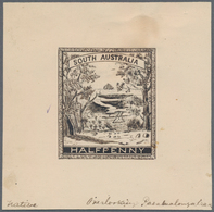 Südaustralien: 1890's, Stamp Design Competition Handpainted ESSAY (40 X 46 Mm) In Sepia Ink On Thin - Storia Postale