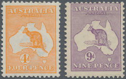Australien: 1913/1915, Kangaroos 4d. Orange 1st Wmk. And 9d. Violet 2nd Wmk., Mint Lightly Hinged, S - Mint Stamps