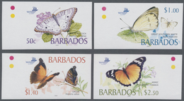 Barbados: 2005, Butterflies Complete IMPERFORATE Set Of Four (Anartia Jatrophae, Ascia Monuste, Hist - Barbados (1966-...)