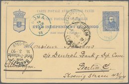 Belgisch-Kongo: 1892 Postal Stationery Double Card 15+10c. Used From Bassok (dated Inside 5/1 97) To - Otros & Sin Clasificación