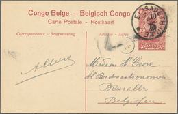 Belgisch-Kongo: 1922, 10 C Red Picture Psc (Leopoldville - Les Bassins) With Triple Surcharge "15" + - Otros & Sin Clasificación