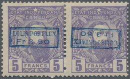 Belgisch-Kongo - Portomarken: 1889, 3.50fr. On 5fr. Violet, Blue Boxed Overpint, Horizontal Pair, Ri - Lettres & Documents