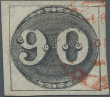 Brasilien: 1843, 90r. Black, Fresh Colour And Wide Margins All Around, Clearly Oblit. By Red C.d.s. - Usados