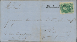 Brasilien: 1866, Pedro II 100 R Green On Folded Letter With Rare Single-line Canc. "Yta-6-12-1867" S - Gebruikt