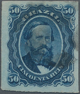 Brasilien: 1876 'Dom Pedro' 50r. Blue On Bluish Paper (PAPEL AZULADO), Pin-perf, Fine Used. - Used Stamps