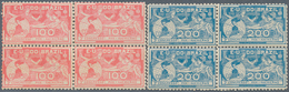 Brasilien: 1906, Pan-American Congress, 100r. And 200r., Blocks Of Four, Fresh Colours, Well Perfora - Usados