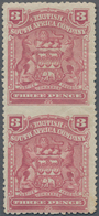 Britische Südafrika-Gesellschaft: 1898-1908 3d. Claret Vertical Pair, Variety IMPERFORATED BETWEEN, - Unclassified
