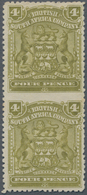 Britische Südafrika-Gesellschaft: 1898-1908 4d. Olive Vertical Pair, Variety IMPERFORATED BETWEEN, M - Ohne Zuordnung