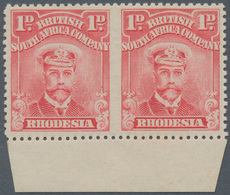 Britische Südafrika-Gesellschaft: 1913-19 KGV. 1d. Bright Rose-scarlet Bottom Marginal Pair, IMPERFO - Zonder Classificatie