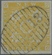 Neubraunschweig: 1851 6d. Mustard-yellow On Blue Paper, Used And Cancelled By Superb Strike Of Numer - Storia Postale