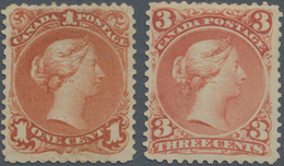 Canada / Kanada: 1868 QV 1c.red-brown And 3c. Brown-red Both Mint With Hinge Marks And Large Part Or - Unused Stamps