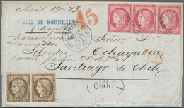 Chile: 1873 Entire Letter From Paris To SANTIAGO DE CHILE Via Bordeaux, Franked By Ceres 1872 30c. P - Chili