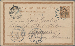 Chile - Ganzsachen: 1881, Stationery Card 2 C Brown With Double Cds "ABTAO 6 JUN 84" Sent Via "CONCE - Cile