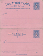 Chile - Ganzsachen: 1909, Rare Stationery Double Card With Overprinted Value "6" On 5 C Blue On Brig - Cile
