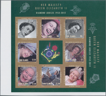 Cook-Inseln: 2012, Diamond Jubilee Of QEII IMPERFORATE Special Sheetlet With Six Stamps And Three Pr - Islas Cook