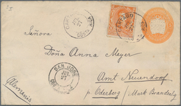 Costa Rica: 1886 Stationery Envelope Coat Of Arms 10 C Orange Uprated 5 C Sent From "CARTAGO JUL 27 - Costa Rica