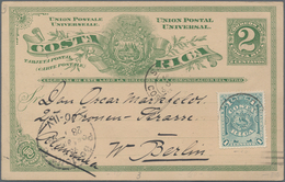 Costa Rica: 1890, Stationery Double Card 2 C Green Uprated 1 C Sent From "SAN JOSE 5 JUN 1893" To Be - Costa Rica