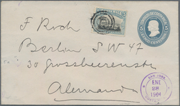 Costa Rica: 1903, Stationery Envelope 5 C Dull-blue Uprated 5 C Sent From "SAN JOSE ENE 28 1904" To - Costa Rica