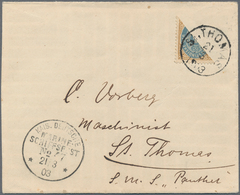 Dänisch-Westindien: 1903 Local St. Thomas Cover Franked By BISECTED 4c. Blue & Brown Tied By "ST. TH - Deens West-Indië