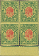 Dominica: 1914 KGV. 5s. Bottom Marginal Block Of Four, Mint Never Hinged, Fresh And Very Fine. (SG F - Dominica (1978-...)