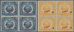 Ecuador - Portomarken: 1929, Postage Dues 'Coat Of Arms' 5c. Blue And 10c. Yellow Blocks Of Four Wit - Ecuador