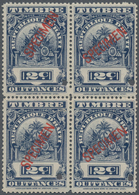 Haiti: 1900 (ca.), Revenue Stamp 'TIMBRE QUITTANCES' (coat Of Arms) 2c. Deep Blue Block Of Four With - Haití