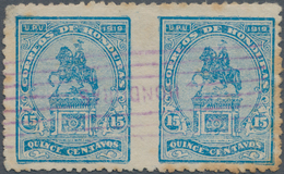 Honduras: 1919, Morazan Horse-rider Monument 15 C. Light Blue, Horizontal Pair IMPERFORATED BETWEEN, - Honduras