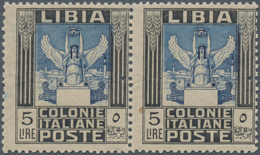 Italienisch-Libyen: 1921, 5 L Black/dark-blue Horizontal Pair Each With Variety "additional Perf. Ho - Libya